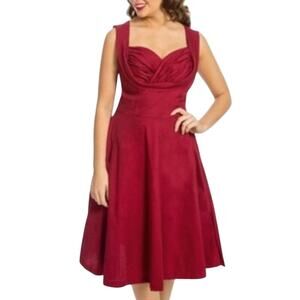 Lindy Bop Red Sweetheart Neck Retro Pleated Bust Fit & Flare Dress Women’s XS